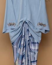 Load image into Gallery viewer, Seroja Kurung Kedah with Adjustable Pario Wrapping Skirt in Baby Blue