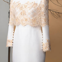 Load image into Gallery viewer, Custom Made Silhouette Dress with Beaded French Lace &amp; Pearl Detailing
